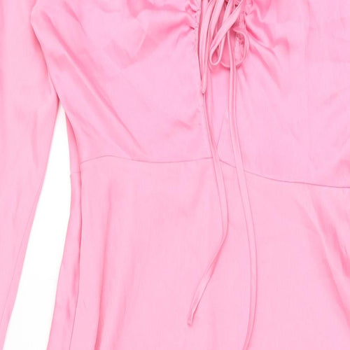 Marks and Spencer Womens Pink Polyester A-Line Size 10 Round Neck Zip