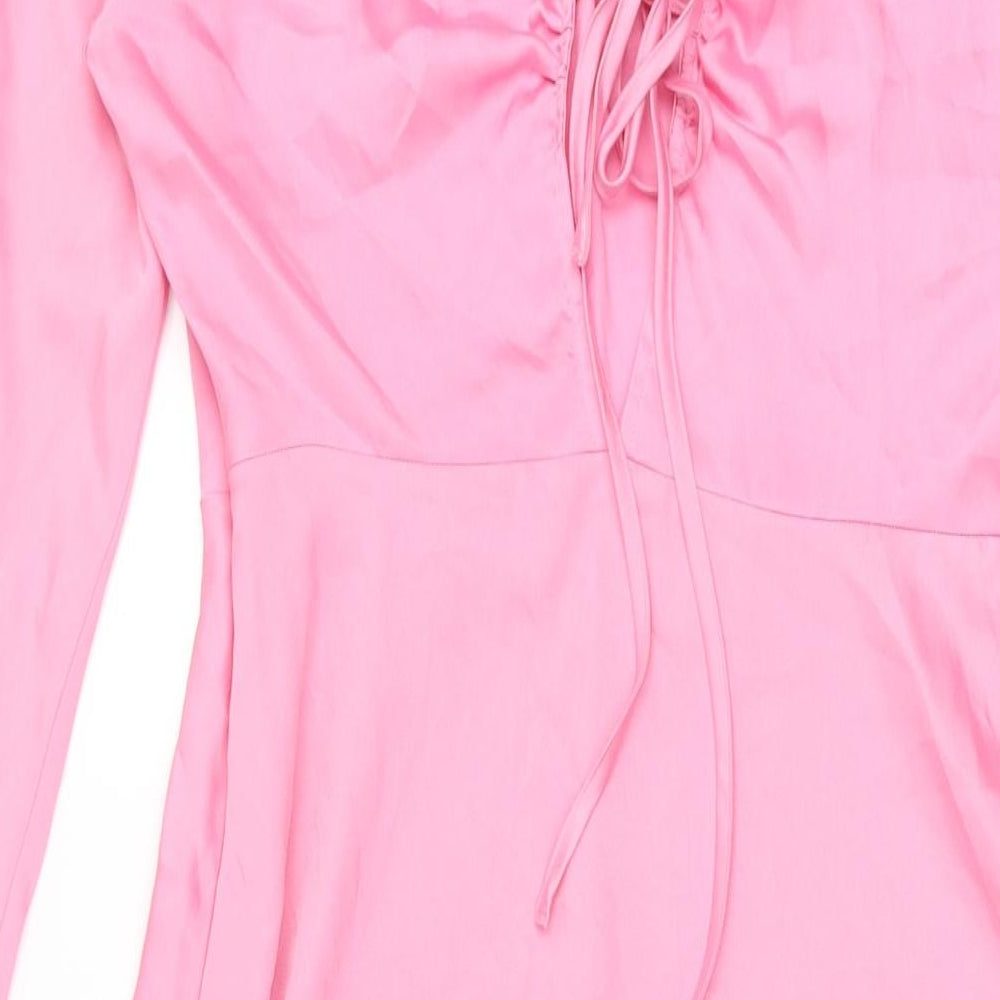 Marks and Spencer Womens Pink Polyester A-Line Size 10 Round Neck Zip