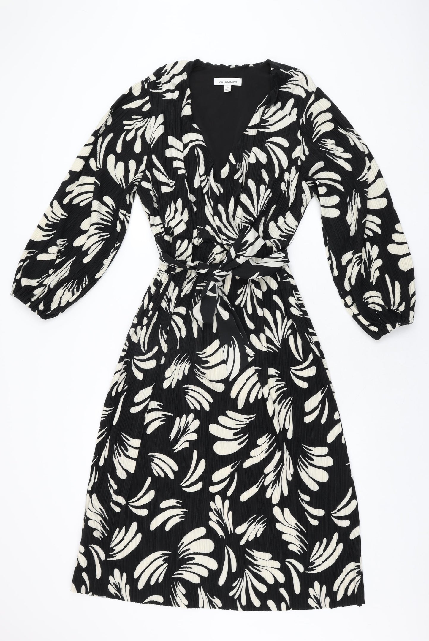 Autograph Womens Black Floral Polyester A-Line Size 10 V-Neck Pullover