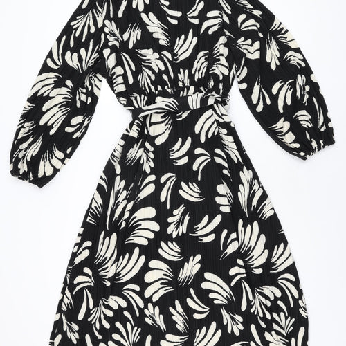 Autograph Womens Black Floral Polyester A-Line Size 10 V-Neck Pullover