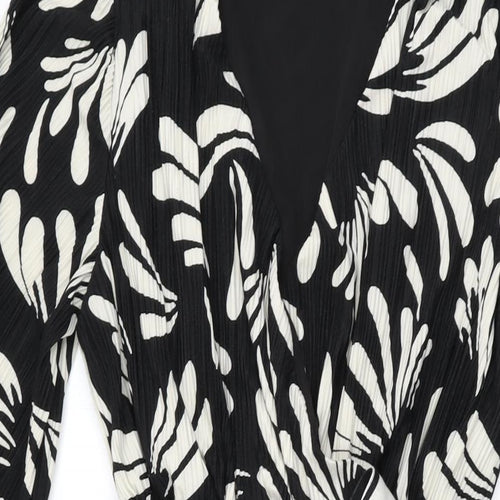 Autograph Womens Black Floral Polyester A-Line Size 10 V-Neck Pullover