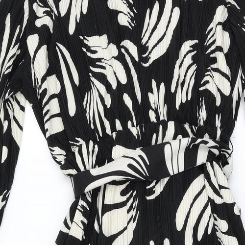 Autograph Womens Black Floral Polyester A-Line Size 10 V-Neck Pullover