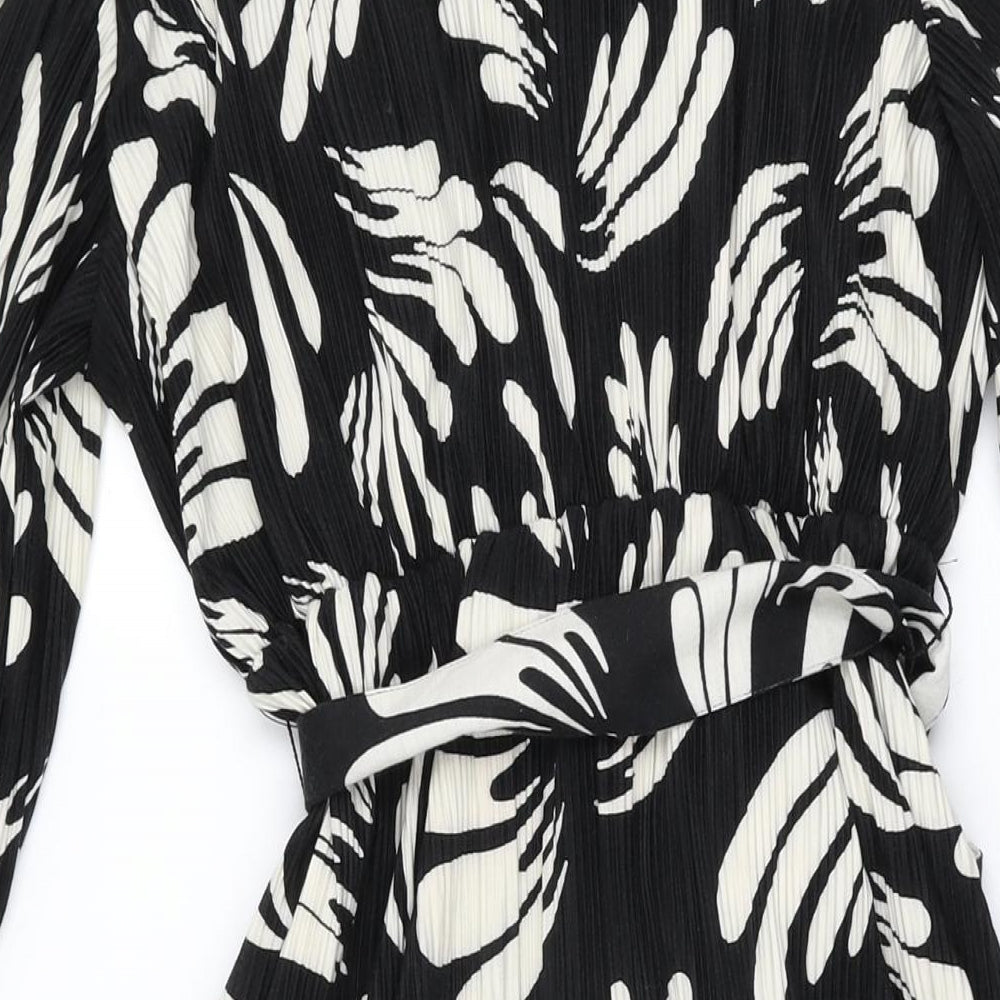 Autograph Womens Black Floral Polyester A-Line Size 10 V-Neck Pullover