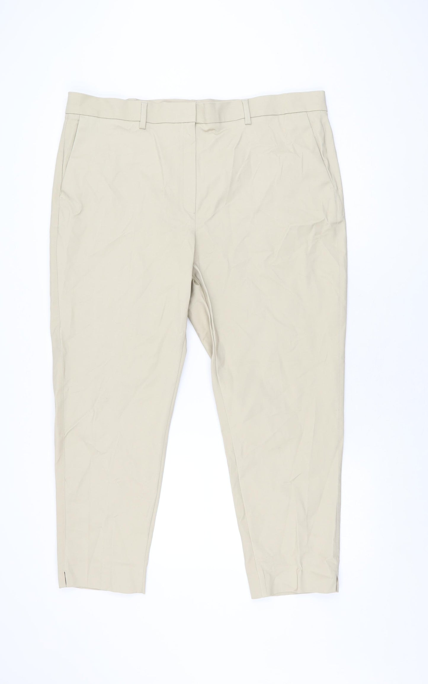 Marks and Spencer Womens Beige Cotton Chino Trousers Size 20 L26.5 in Regular Zip