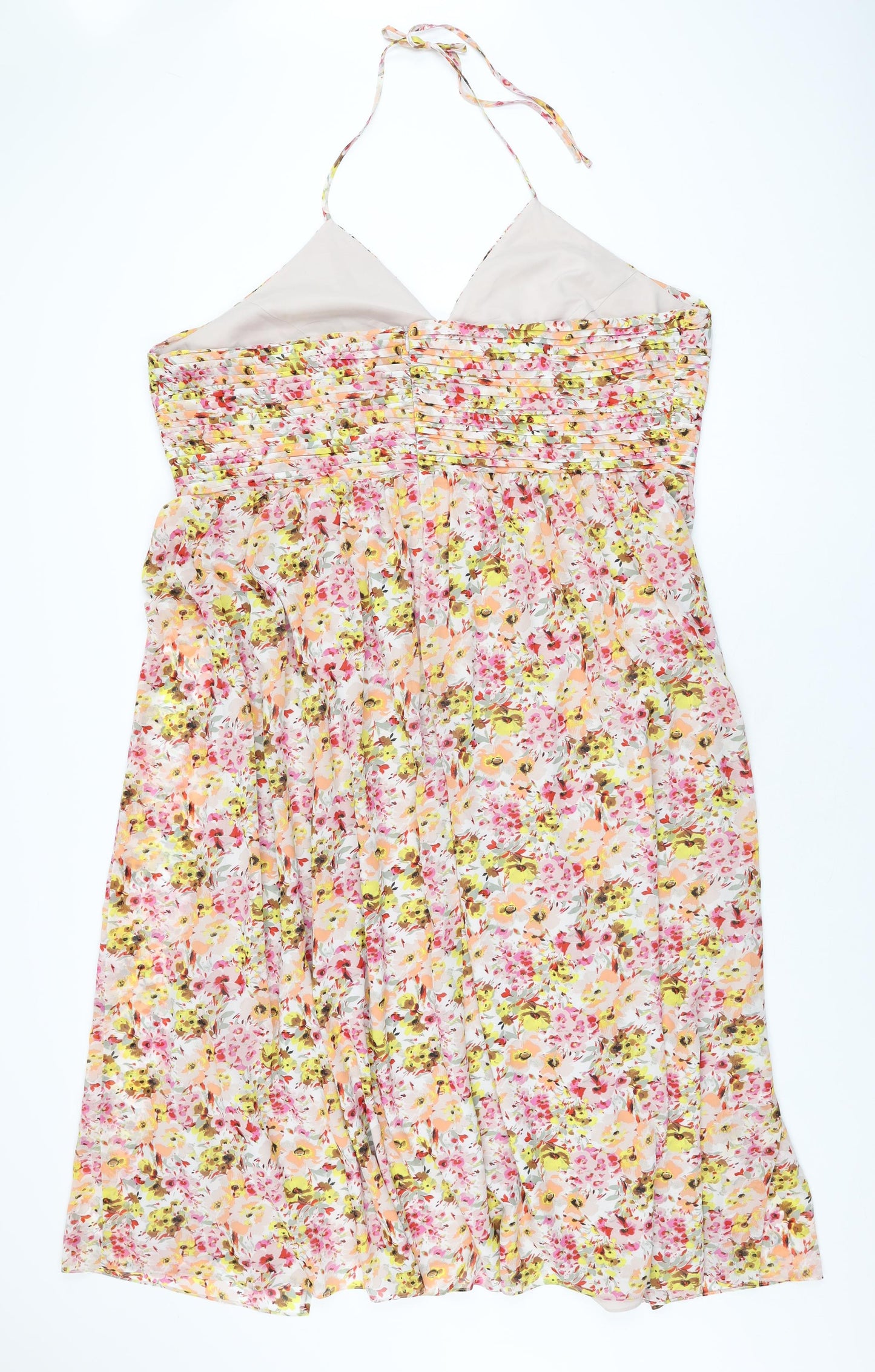 Marks and Spencer Womens Ivory Floral Polyester A-Line Size 22 Halter Zip