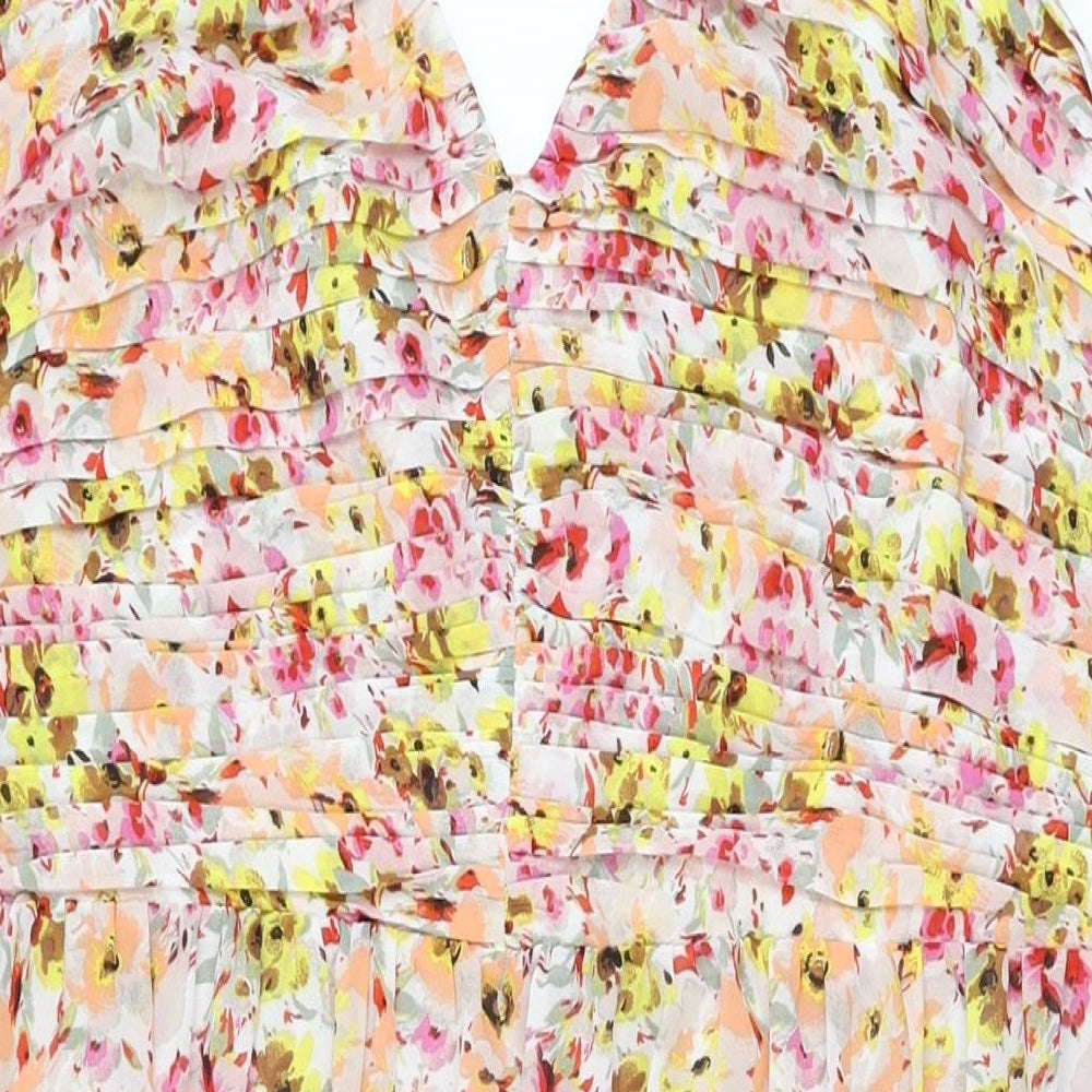 Marks and Spencer Womens Ivory Floral Polyester A-Line Size 22 Halter Zip