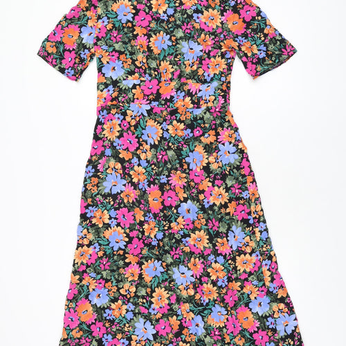 Nobody's Child Womens Black Floral Polyester A-Line Size 10 V-Neck Button