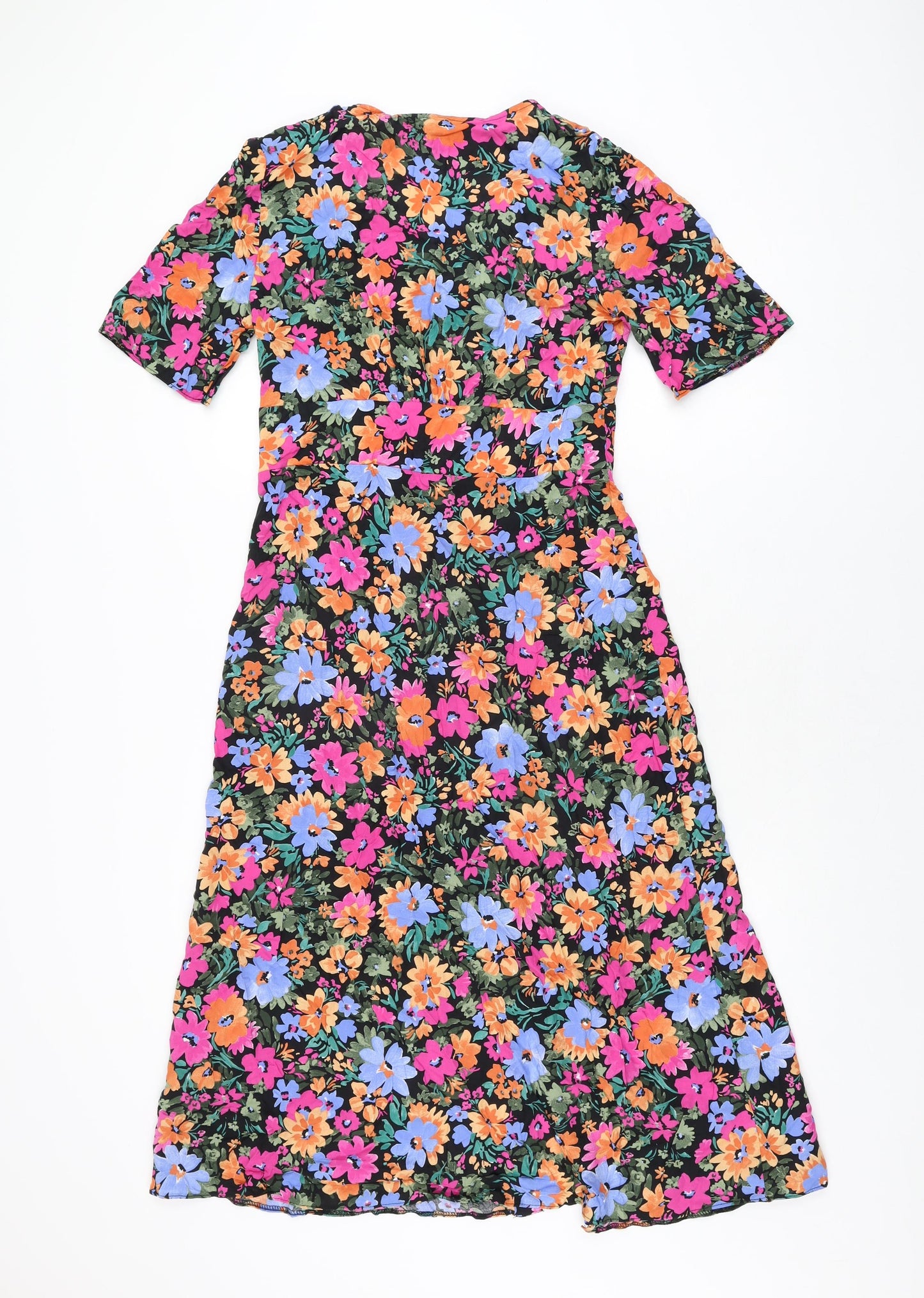 Nobody's Child Womens Black Floral Polyester A-Line Size 10 V-Neck Button