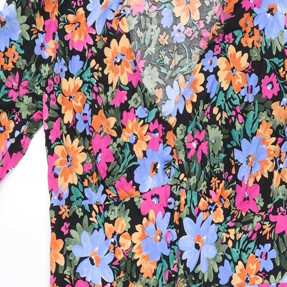 Nobody's Child Womens Black Floral Polyester A-Line Size 10 V-Neck Button