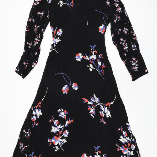 Autograph Womens Black Floral Cupro A-Line Size 12 Round Neck Zip