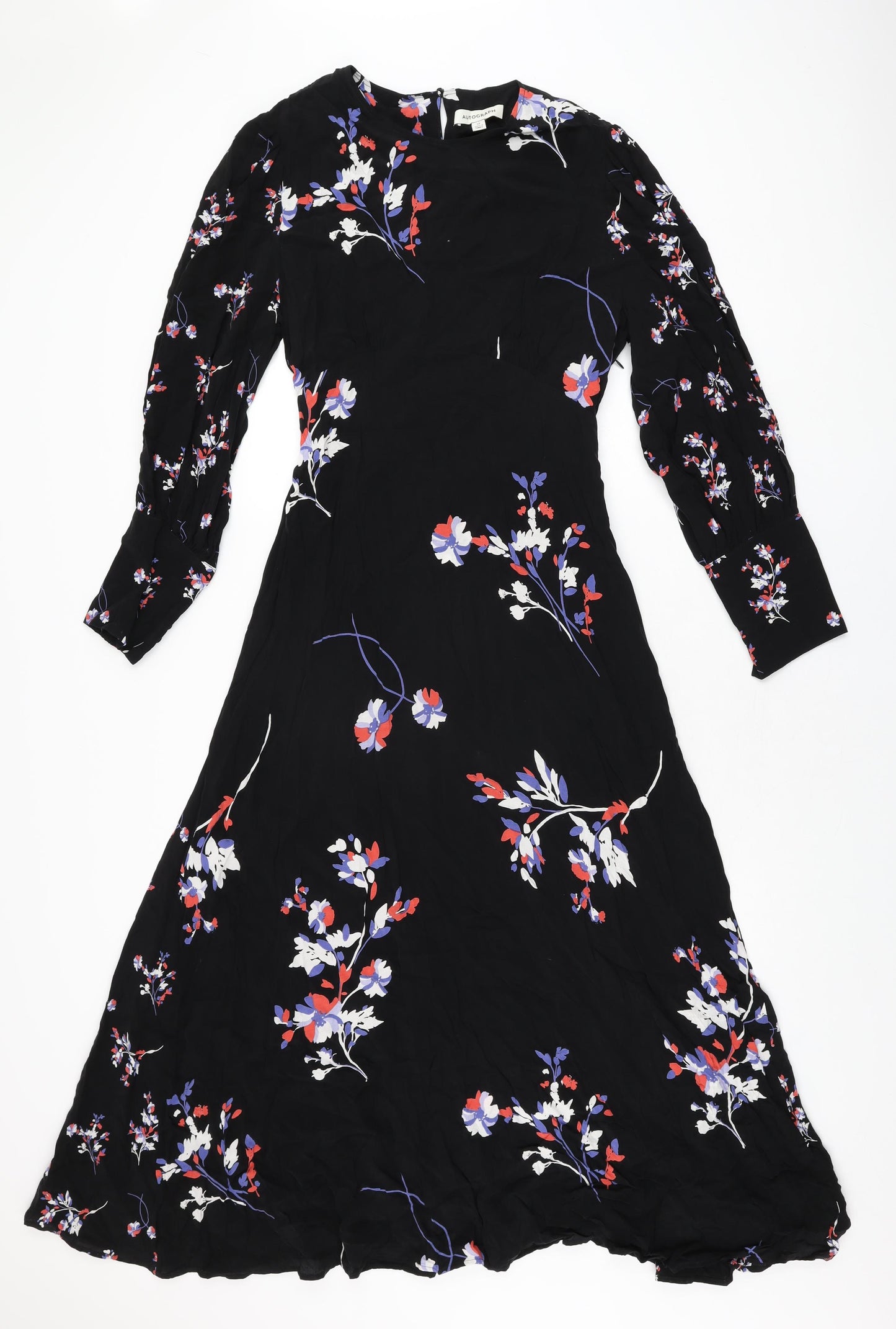 Autograph Womens Black Floral Cupro A-Line Size 12 Round Neck Zip