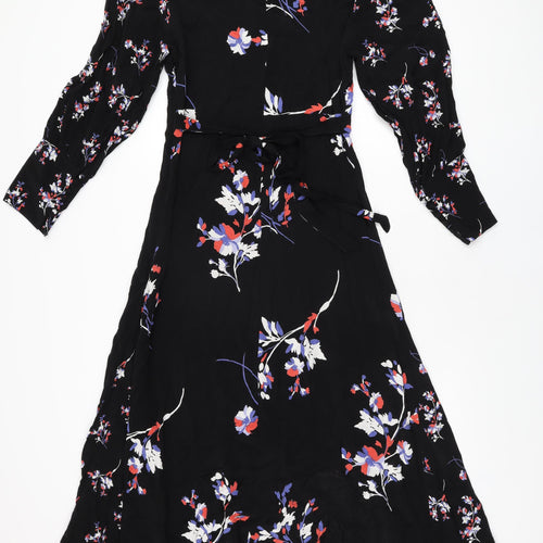 Autograph Womens Black Floral Cupro A-Line Size 12 Round Neck Zip