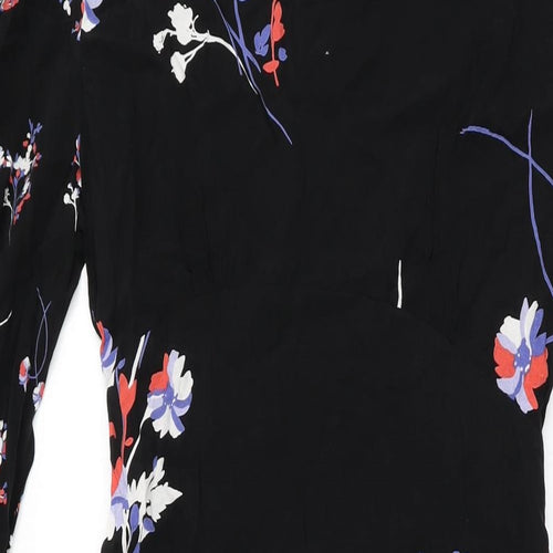 Autograph Womens Black Floral Cupro A-Line Size 12 Round Neck Zip