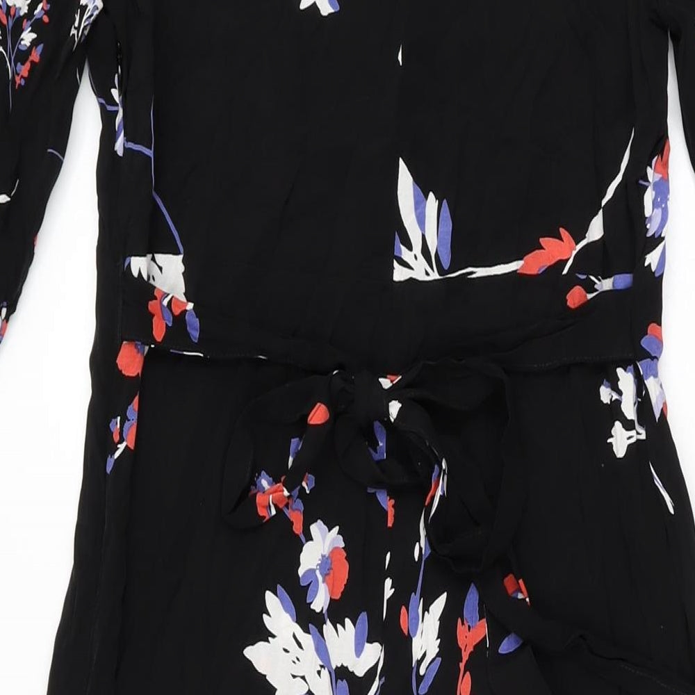 Autograph Womens Black Floral Cupro A-Line Size 12 Round Neck Zip