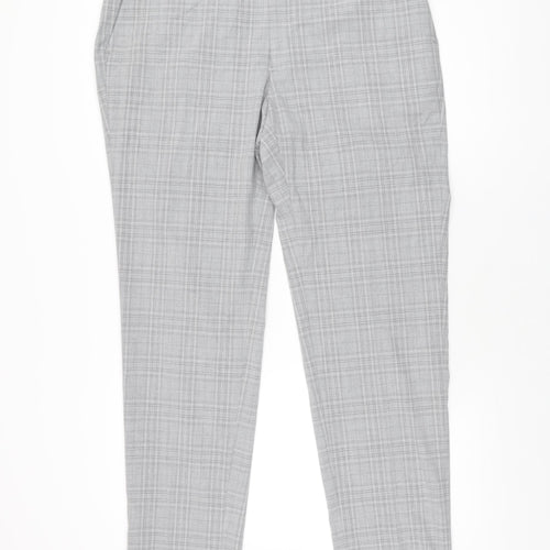 Marks and Spencer Mens Grey Plaid Polyester Trousers Size 38 in L33 in Regular Zip