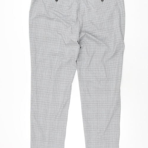 Marks and Spencer Mens Grey Plaid Polyester Trousers Size 38 in L33 in Regular Zip