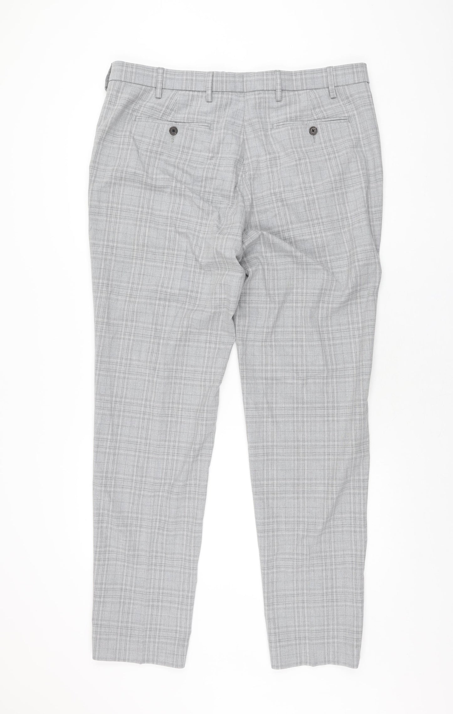 Marks and Spencer Mens Grey Plaid Polyester Trousers Size 38 in L33 in Regular Zip