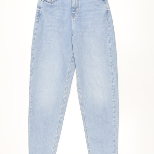 Marks and Spencer Womens Blue Cotton Mom Jeans Size 6 L30 in Regular Zip