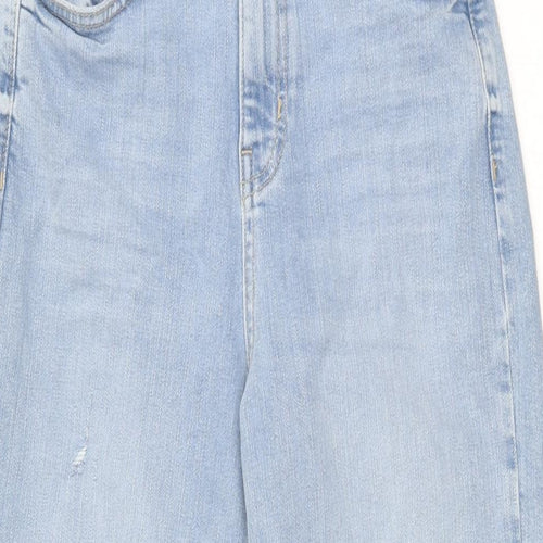 Marks and Spencer Womens Blue Cotton Mom Jeans Size 6 L30 in Regular Zip