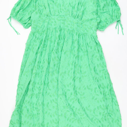 Marks and Spencer Womens Green Cotton A-Line Size 22 V-Neck Zip