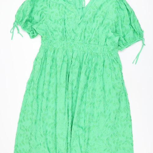 Marks and Spencer Womens Green Cotton A-Line Size 22 V-Neck Zip