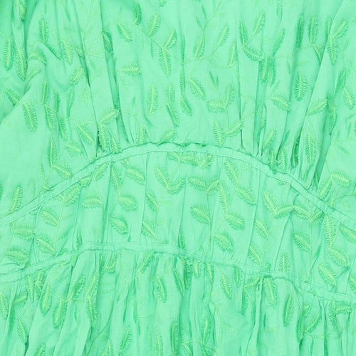 Marks and Spencer Womens Green Cotton A-Line Size 22 V-Neck Zip