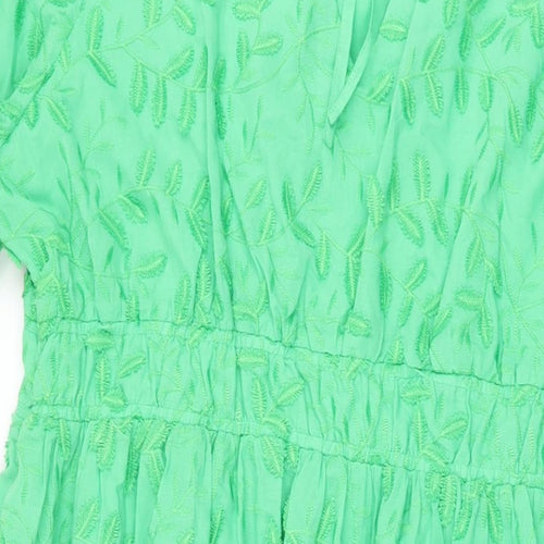 Marks and Spencer Womens Green Cotton A-Line Size 22 V-Neck Zip