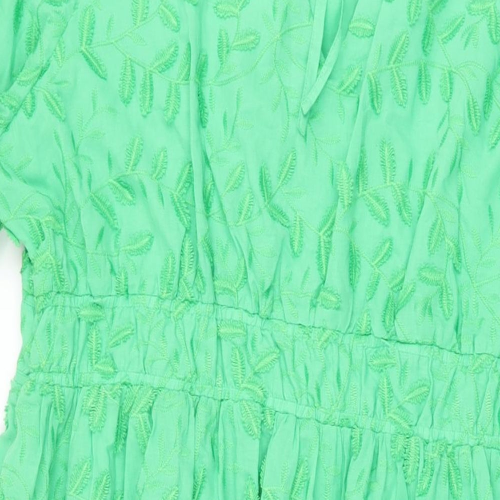 Marks and Spencer Womens Green Cotton A-Line Size 22 V-Neck Zip