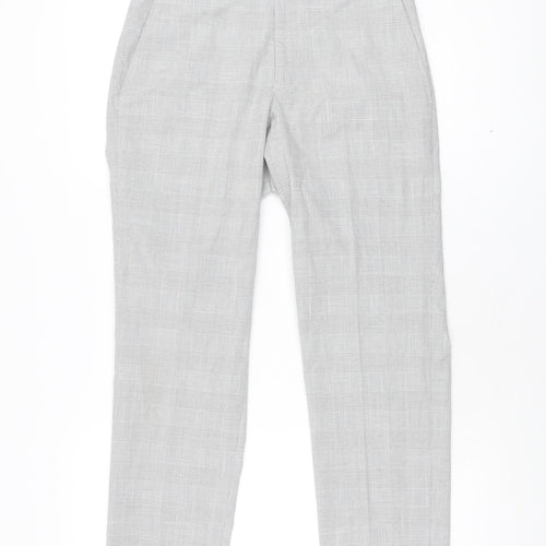 Marks and Spencer Mens Grey Plaid Polyester Trousers Size 28 in L31 in Regular Zip