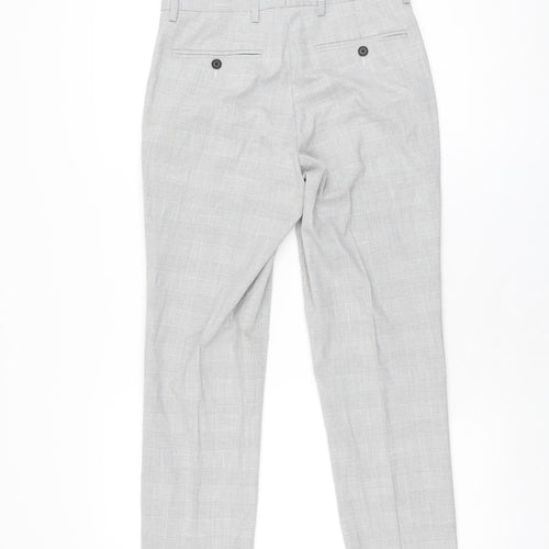 Marks and Spencer Mens Grey Plaid Polyester Trousers Size 28 in L31 in Regular Zip