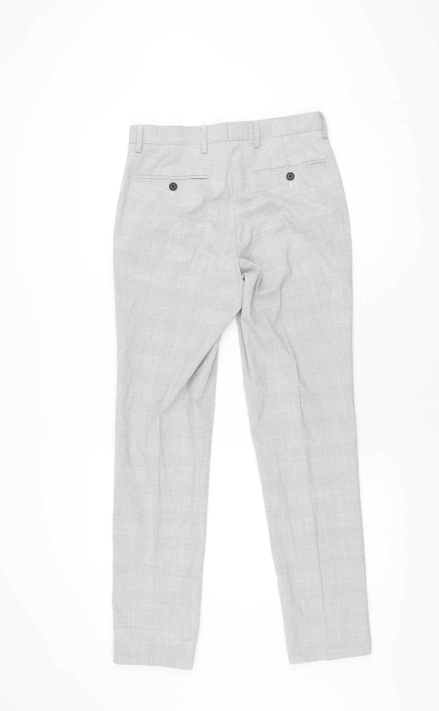 Marks and Spencer Mens Grey Plaid Polyester Trousers Size 28 in L31 in Regular Zip