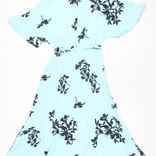 Autograph Womens Blue Floral Viscose A-Line Size 6 Round Neck Zip
