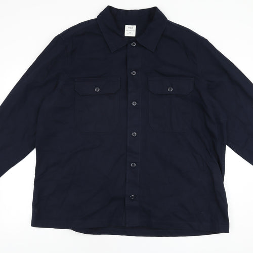Marks and Spencer Mens Blue Cotton Button-Up Size 3XL Collared Button