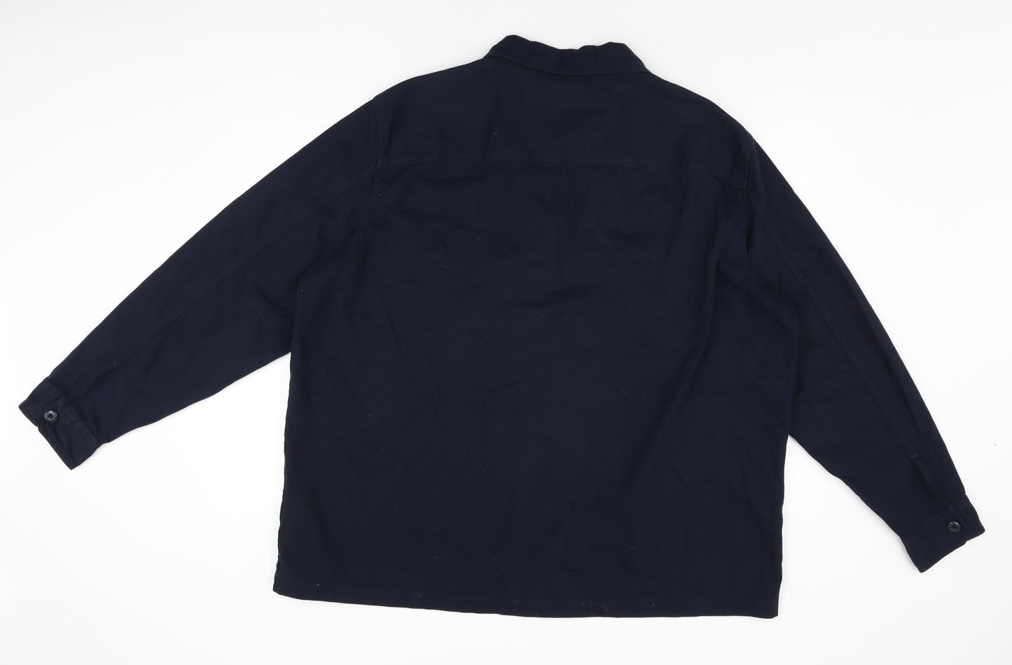 Marks and Spencer Mens Blue Cotton Button-Up Size 3XL Collared Button
