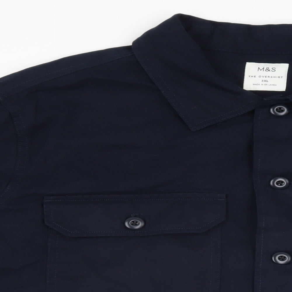 Marks and Spencer Mens Blue Cotton Button-Up Size 3XL Collared Button