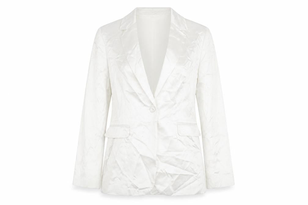 Front view of Marks & Spencer women’s ivory jacket blazer, size UK 14, button