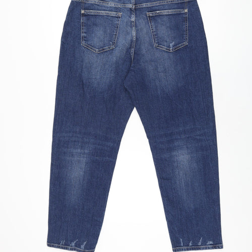 Marks and Spencer Womens Blue Cotton Boyfriend Jeans Size 14 L27 in Regular Zip