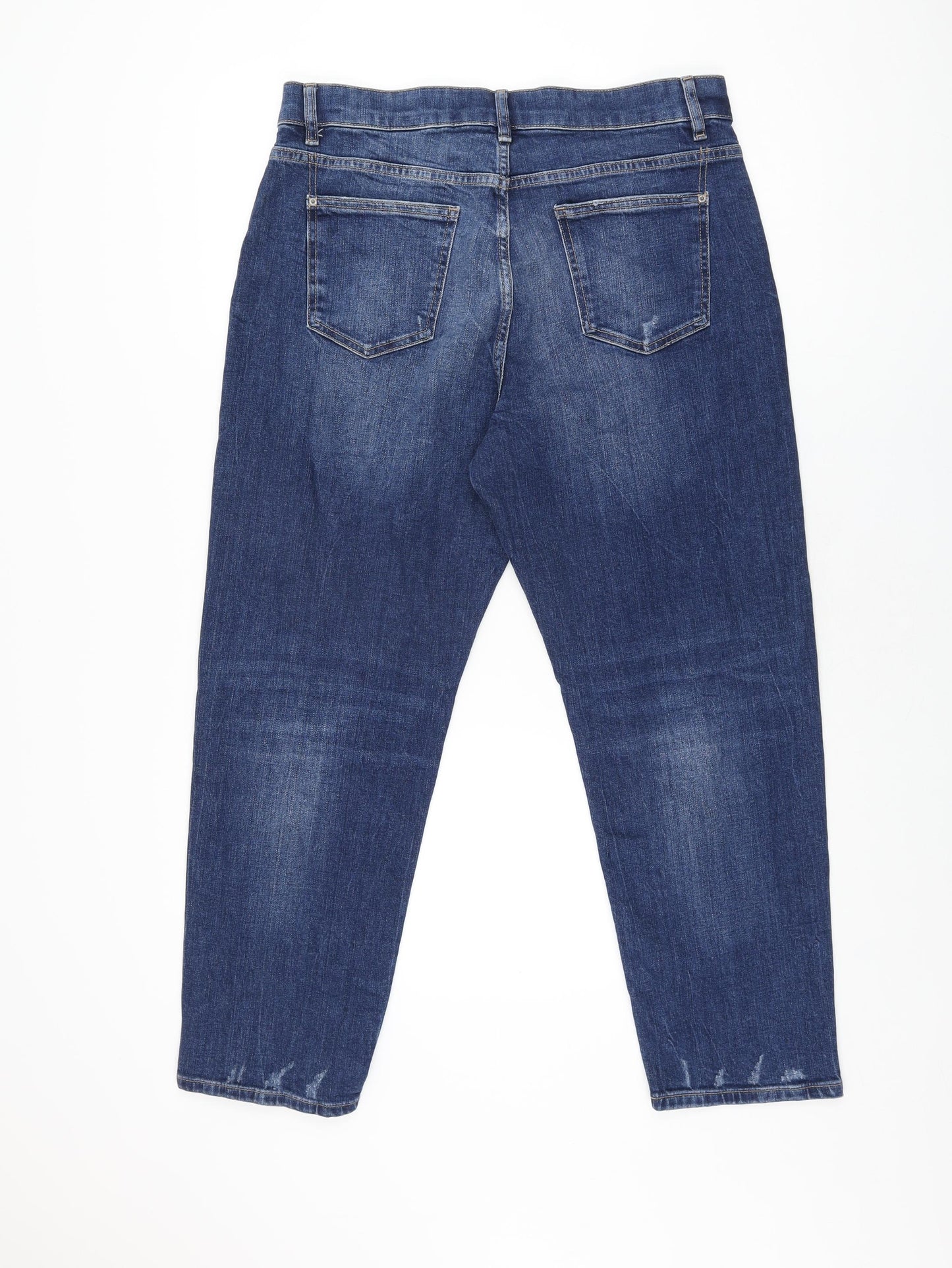 Marks and Spencer Womens Blue Cotton Boyfriend Jeans Size 14 L27 in Regular Zip