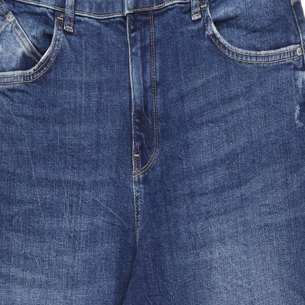 Marks and Spencer Womens Blue Cotton Boyfriend Jeans Size 14 L27 in Regular Zip