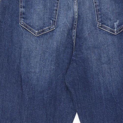 Marks and Spencer Womens Blue Cotton Boyfriend Jeans Size 14 L27 in Regular Zip
