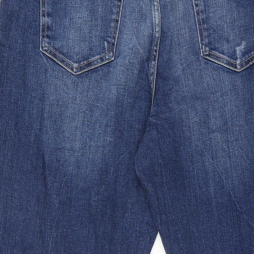 Marks and Spencer Womens Blue Cotton Boyfriend Jeans Size 14 L27 in Regular Zip