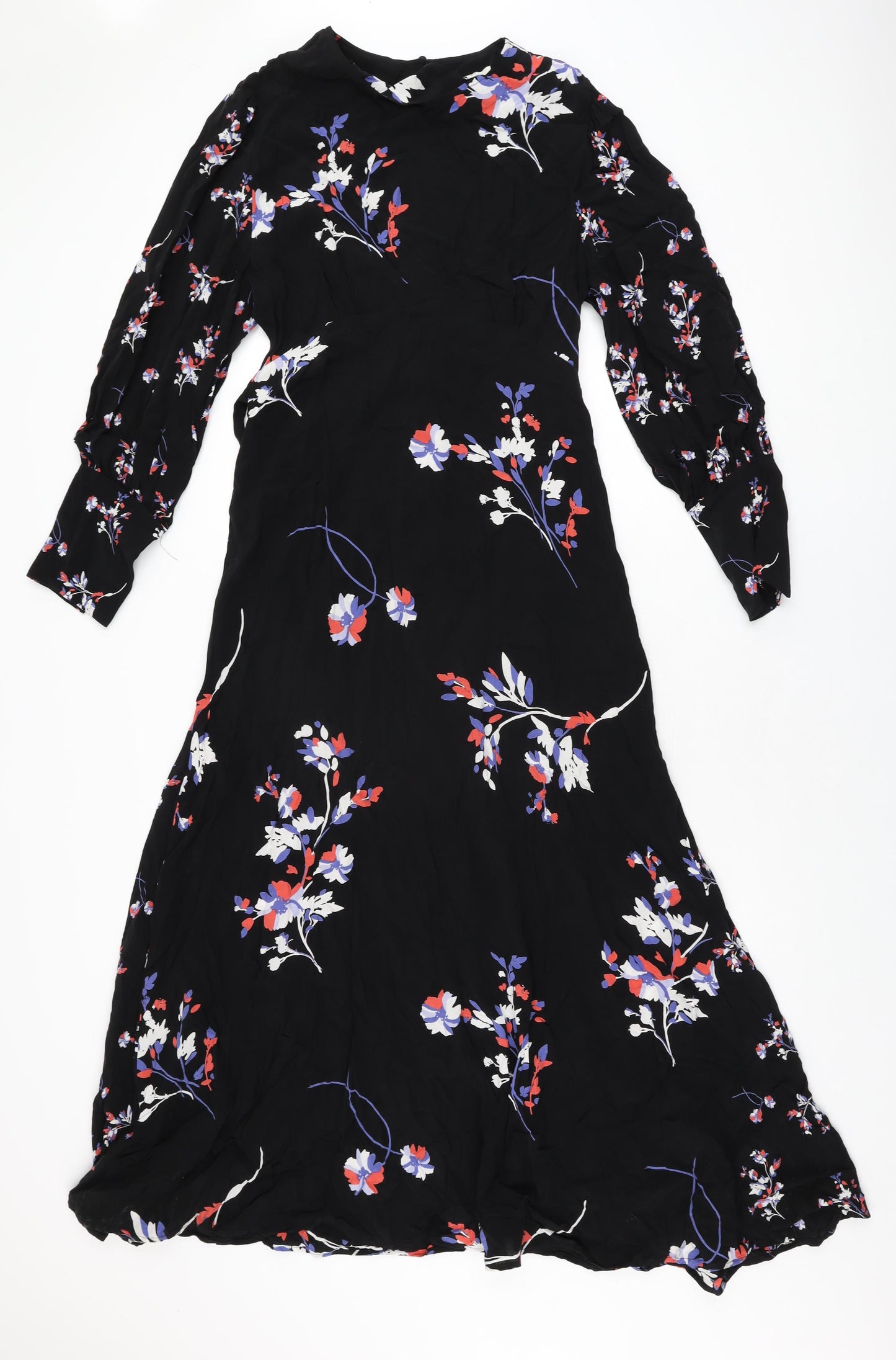 Autograph Womens Black Floral Cupro A-Line Size 12 Round Neck Zip