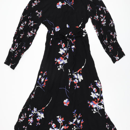 Autograph Womens Black Floral Cupro A-Line Size 12 Round Neck Zip