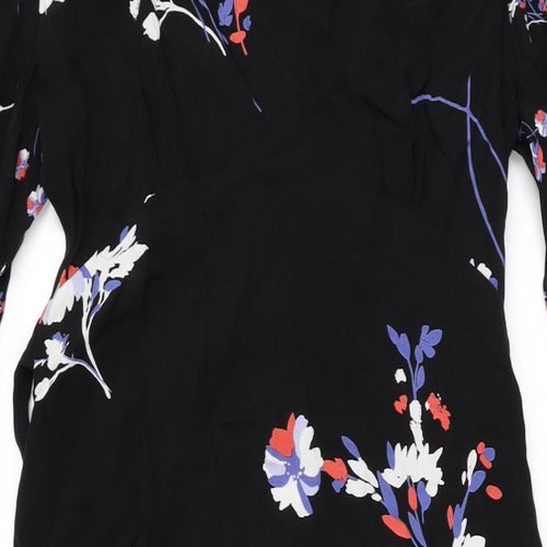 Autograph Womens Black Floral Cupro A-Line Size 12 Round Neck Zip