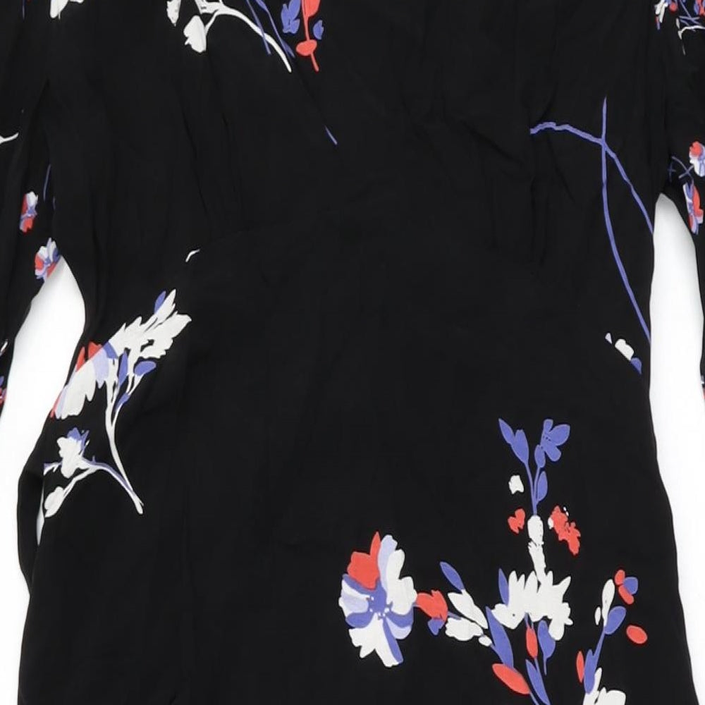 Autograph Womens Black Floral Cupro A-Line Size 12 Round Neck Zip