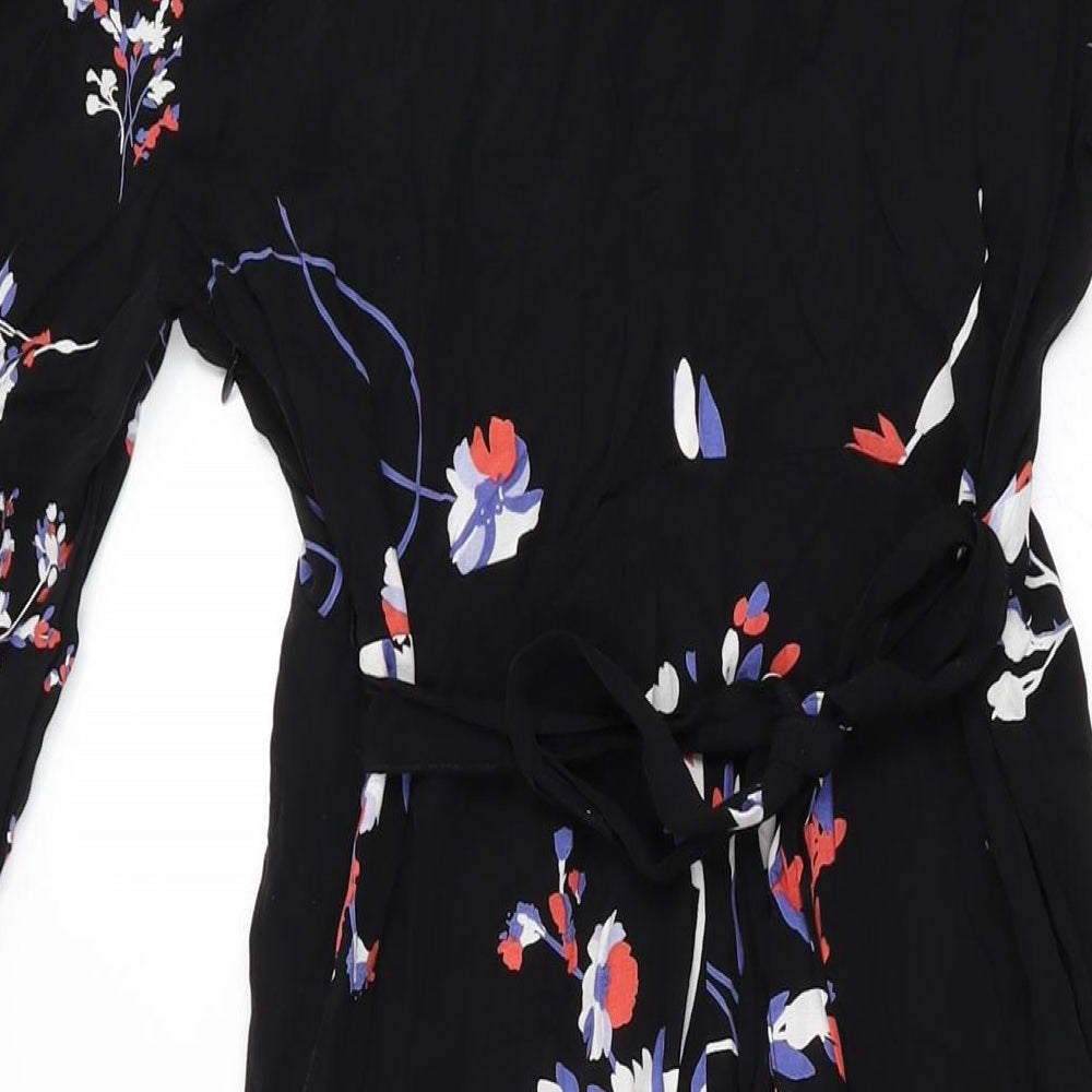 Autograph Womens Black Floral Cupro A-Line Size 12 Round Neck Zip