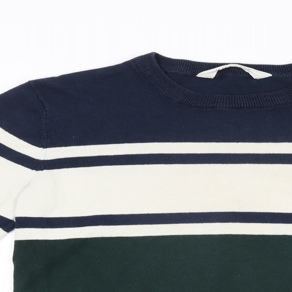 H&M Boys Green Round Neck Striped Cotton Pullover Jumper Size 9-10 Years Pullover