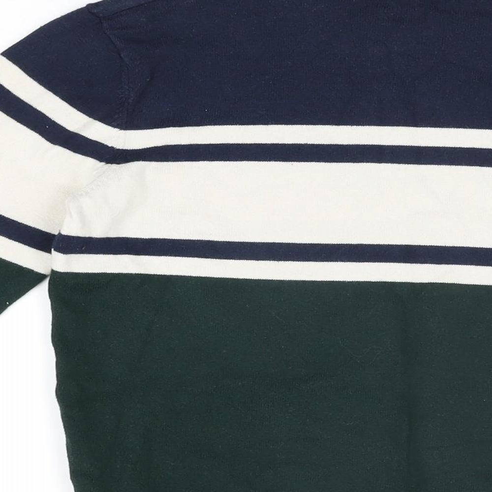 H&M Boys Green Round Neck Striped Cotton Pullover Jumper Size 9-10 Years Pullover