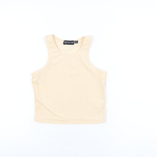 PRETTYLITTLETHING Womens Beige Polyester Basic T-Shirt Size 10 Round Neck