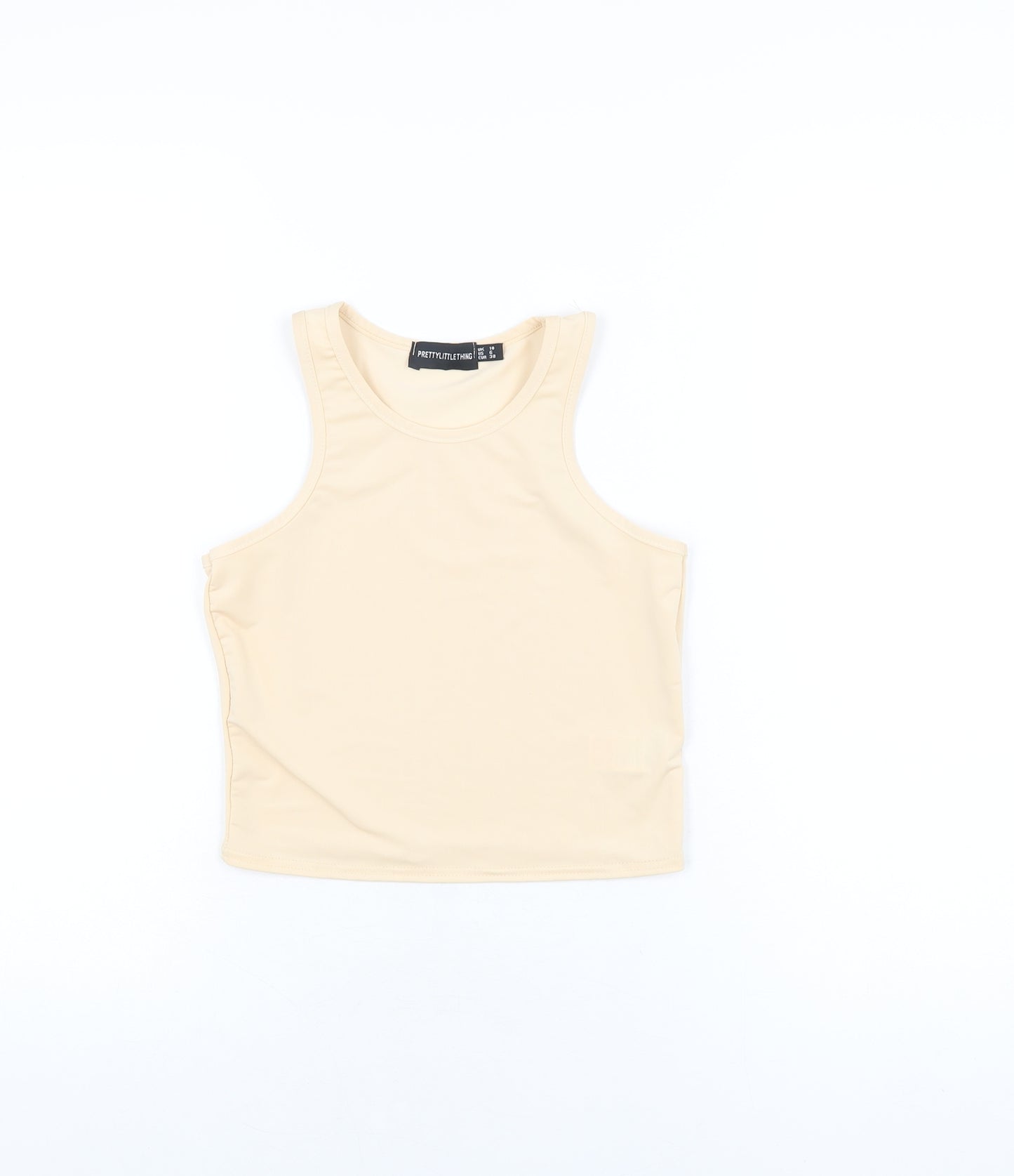 PRETTYLITTLETHING Womens Beige Polyester Basic T-Shirt Size 10 Round Neck